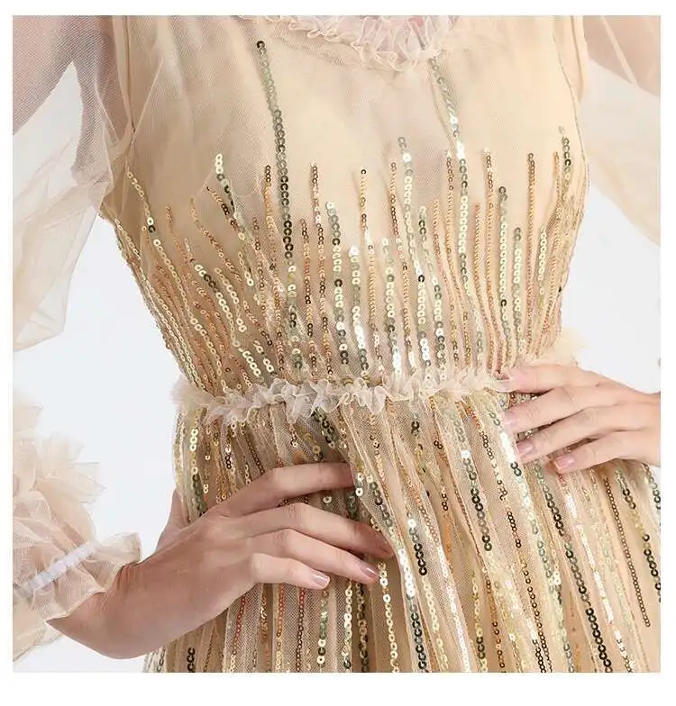 Elegante bordado lantejoulas vestidos longos feminino verão camada babados bolo manga cheia festa de noite vestidos malha tule midi robe