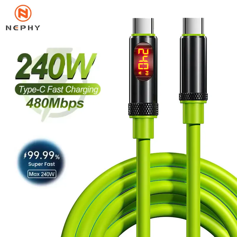 240W 100W USB C to Type C Cable Phone Super Fast Charging Cable With LED Display Type-C Data Cord For iPhone 14 Xiaomi Samsung
