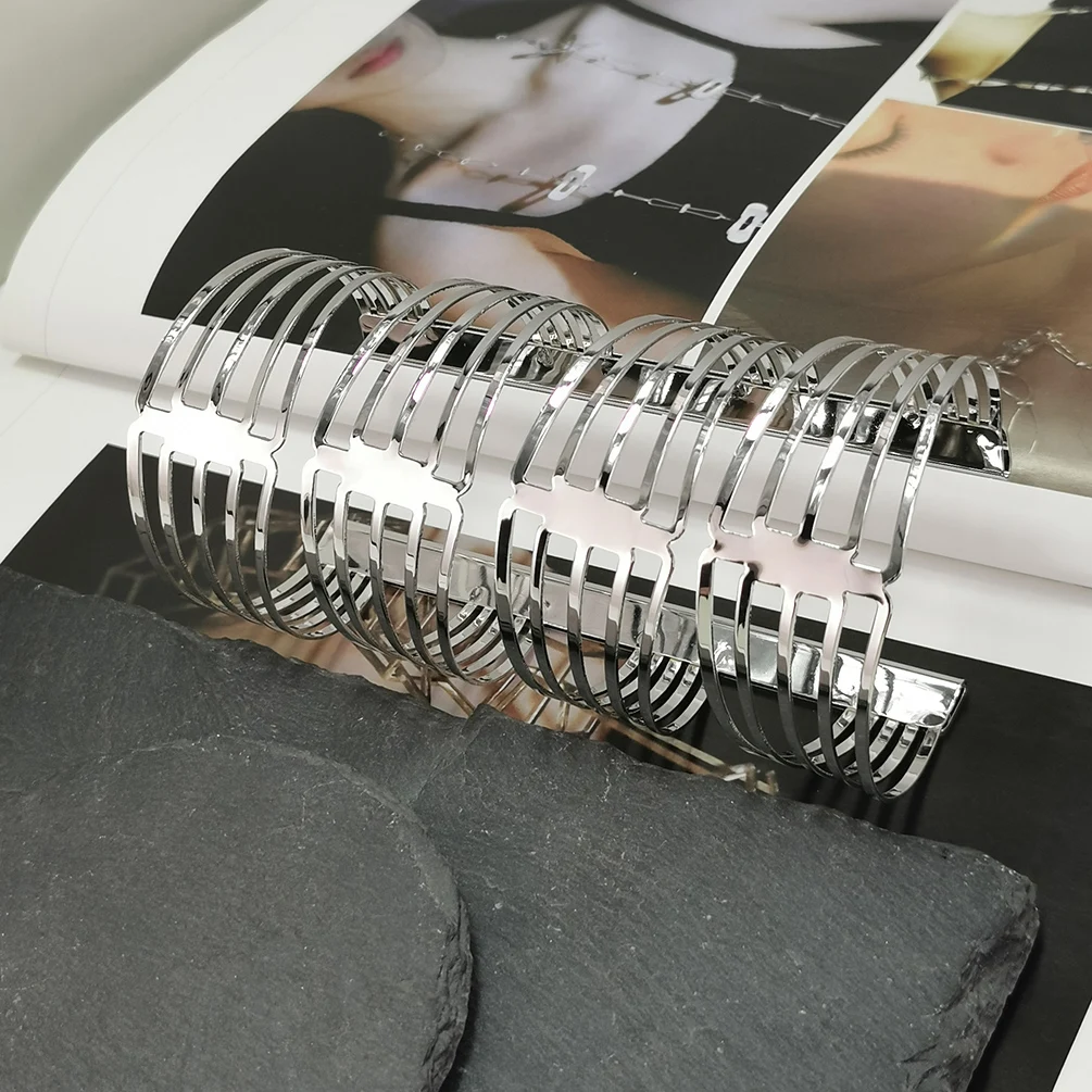 Punk Ultra Long Metal Cuff Bangle For Women Statement Alloy Unique Open Layered Bangle Bracelet Retro Fashion Jewelry