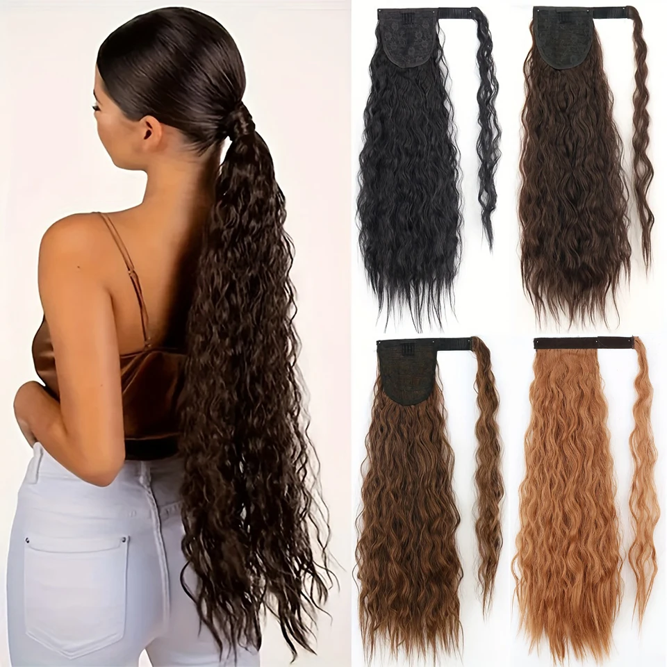 

Синтетический кукурузный волнистый длинный хвостик, шиньон с накидкой на клипсе, термостойкие накладные волосы с конским хвостом для женщин, на каждый день