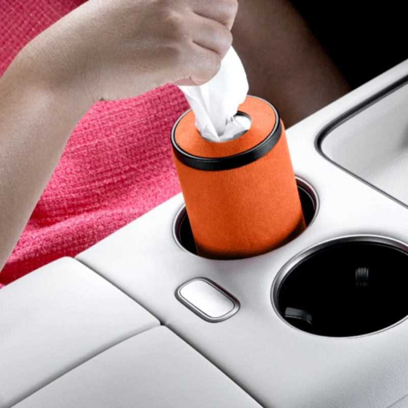 理想汽車i8 アルカンターラ スエード製 センターコントロール円筒型ティッシュボックス装飾 車内改造アクセサリー