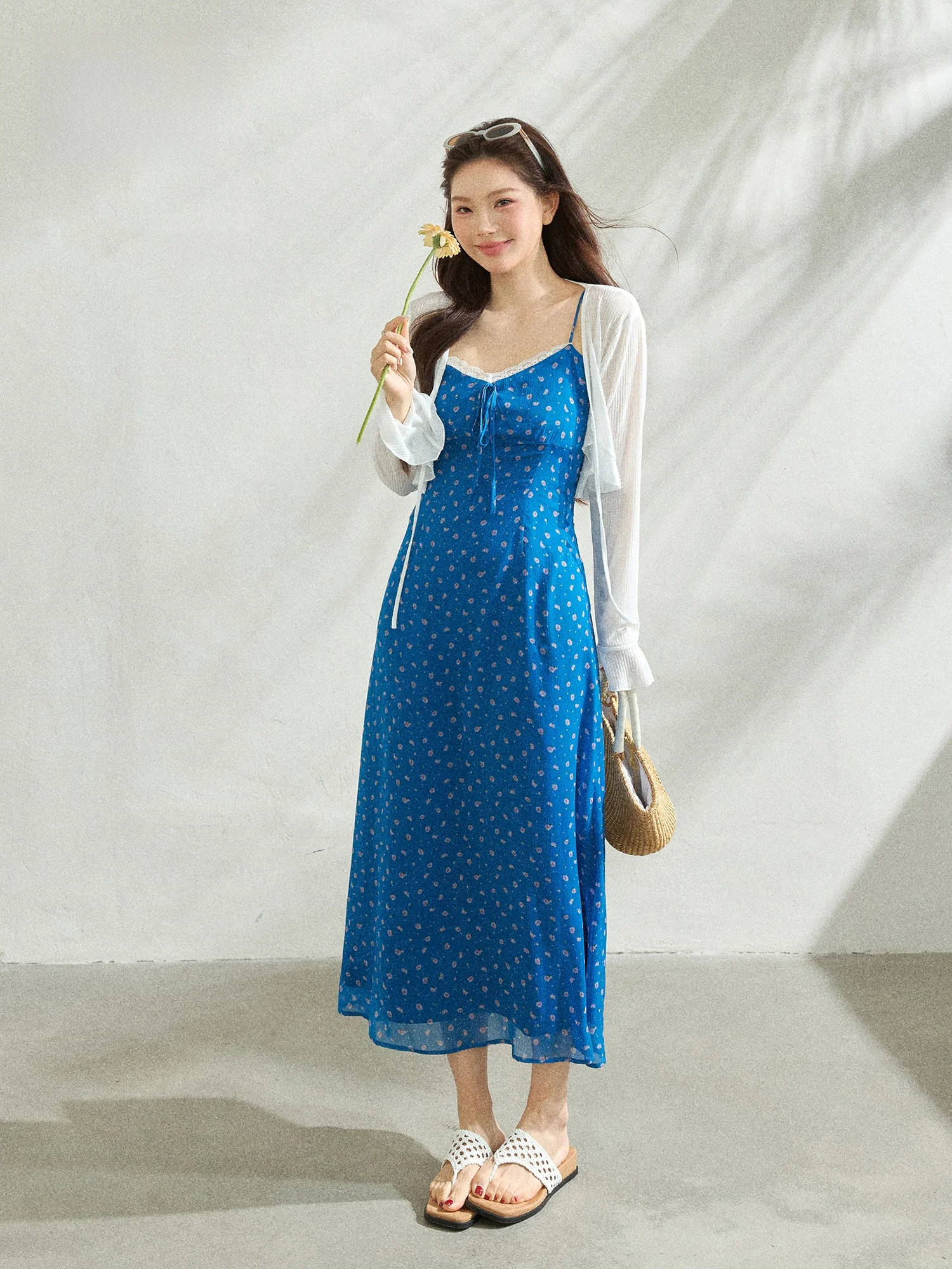 

Blue Bougainvillea Fre Floral Long Dr Set Strapl High Waist Artistic Sle Spring Casual Wear Blue Treasure Flower