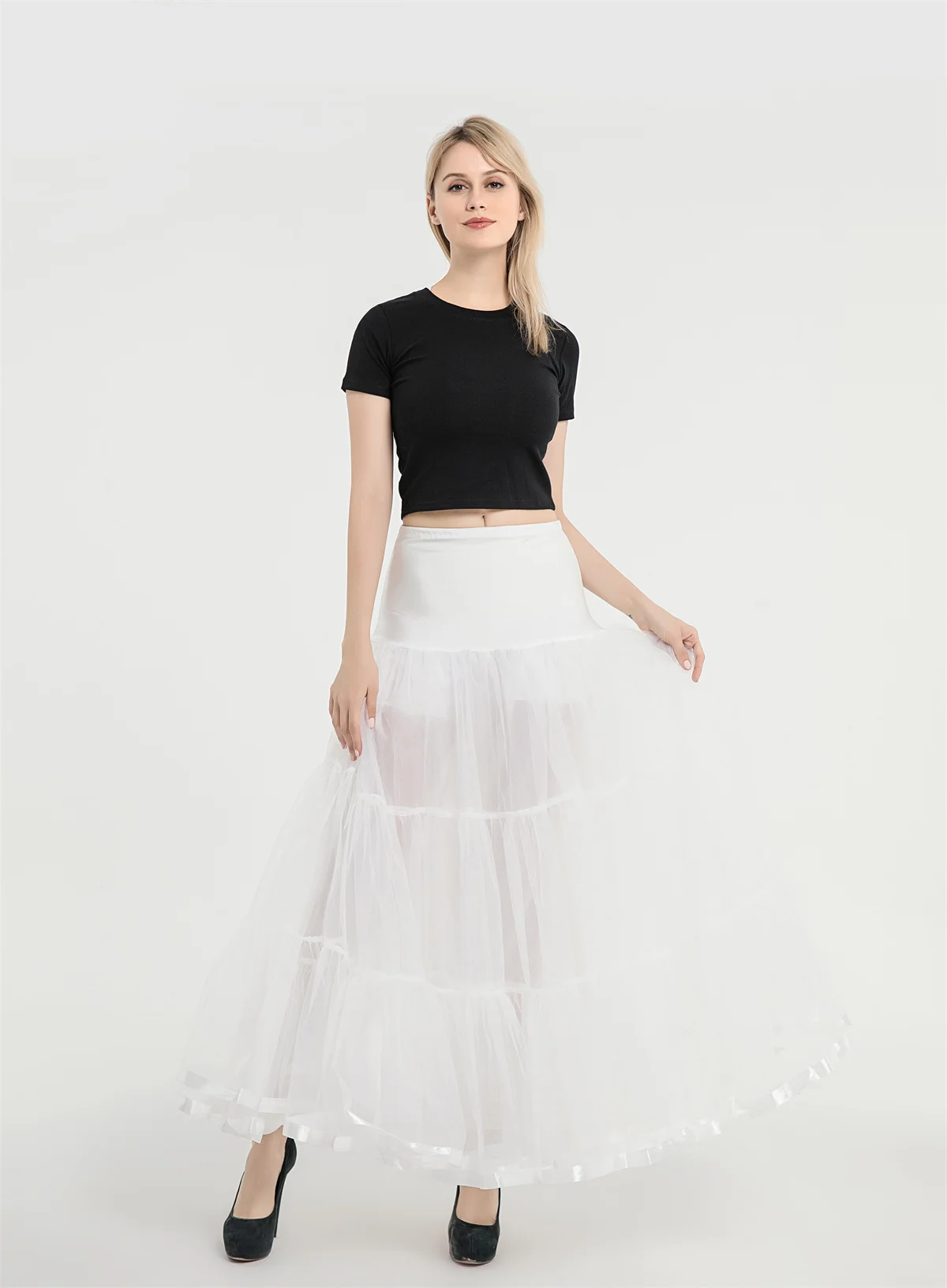 WOWBRIDAL 95CM długa halka potargana krynolina Vintage ślubna dla nowożeńców na sukienki podkoszulek Rockabilly Tutu