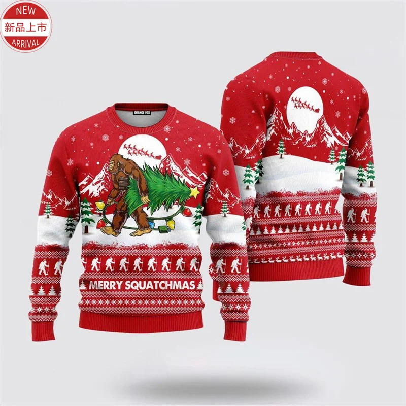 

3DPrint Merry Christmas Sweatshirts Bigfoot Orangutan And-Ape Graphic Ugly Christmas Sweater Women New In Sweaters Mens Clothing