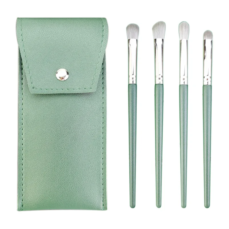 Professional Travel Size 4pcs Eye Shadow Concealer Blusher Contour Soft Hair  Makeup Brushes Set Packed In Green Brush Bag