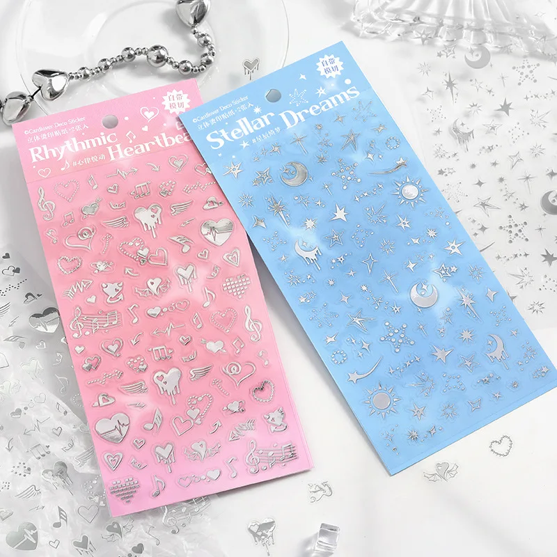 

Mr.Paper 2Sheets/Pack 3D Foil Stamping Stickers Korean Ins Minimalist Decor for Journal, Toploader & Photo Album Postcard DIY