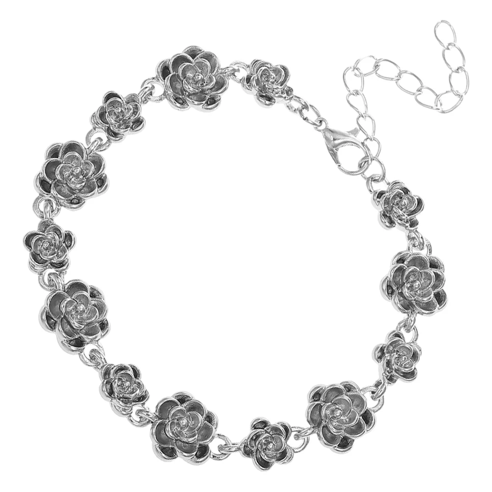 

Women's Retro Bracelet Girls Wrist Jewelry Rose Floral Bracelets Flower Chain Roses Metal