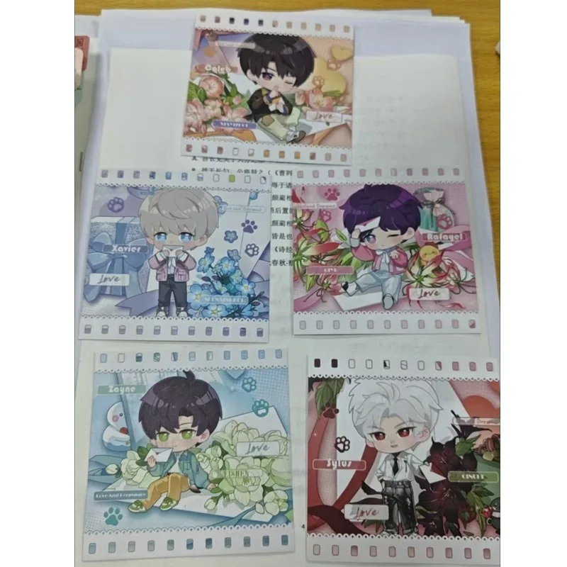 5 unids/set tarjeta versión Q de amor y espacio profundo Xavier Zayne Rafayel ralayo Sylus Caleb Cosplay esquinas redondeadas postal LOMO