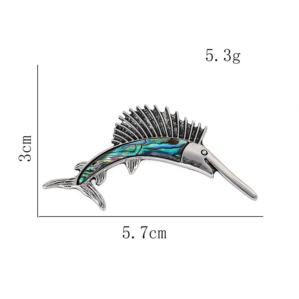 Vintage Sailfish Shape Brooch Natural Abalone Shell Marine Animal Pin for Ladies Elegant Suit Jacket Shawl Bag Decor Jewelry