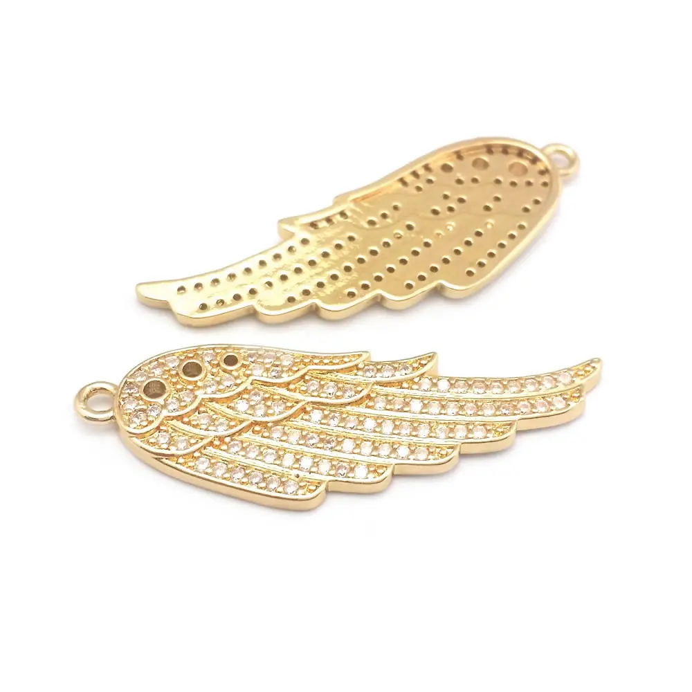 4PCS 18K Gold Color Brass and Zircon Wing Charms Pendants High Quality Diy Jewelry Making Supplies Necklace Earrings Accessories