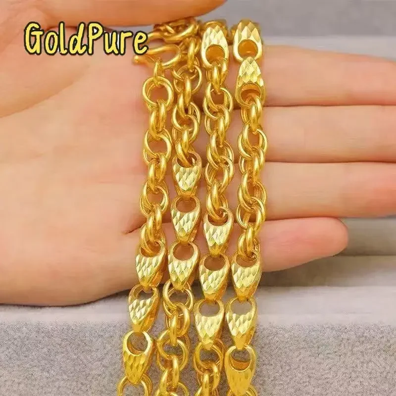 

Золотое ожерелье Goldpure Luxury 24K 9999 из чистого золота, в форме семян дыни, легкое, роскошное, нишевое, мужское.