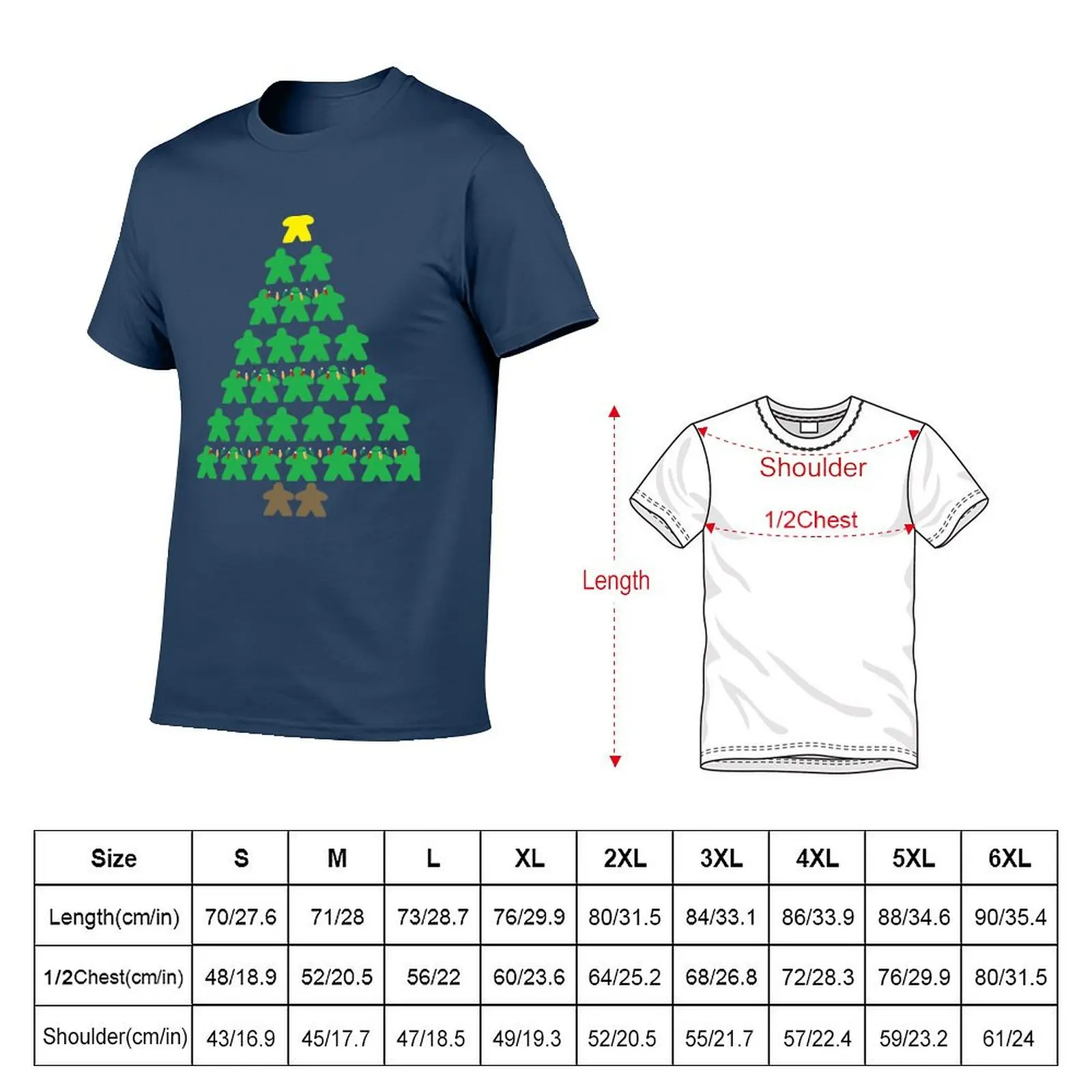Christmas Tree Meeples with Lights Tabletop Black Background T-Shirt t shirt custom print cotton t shirts high quality T-Shirt