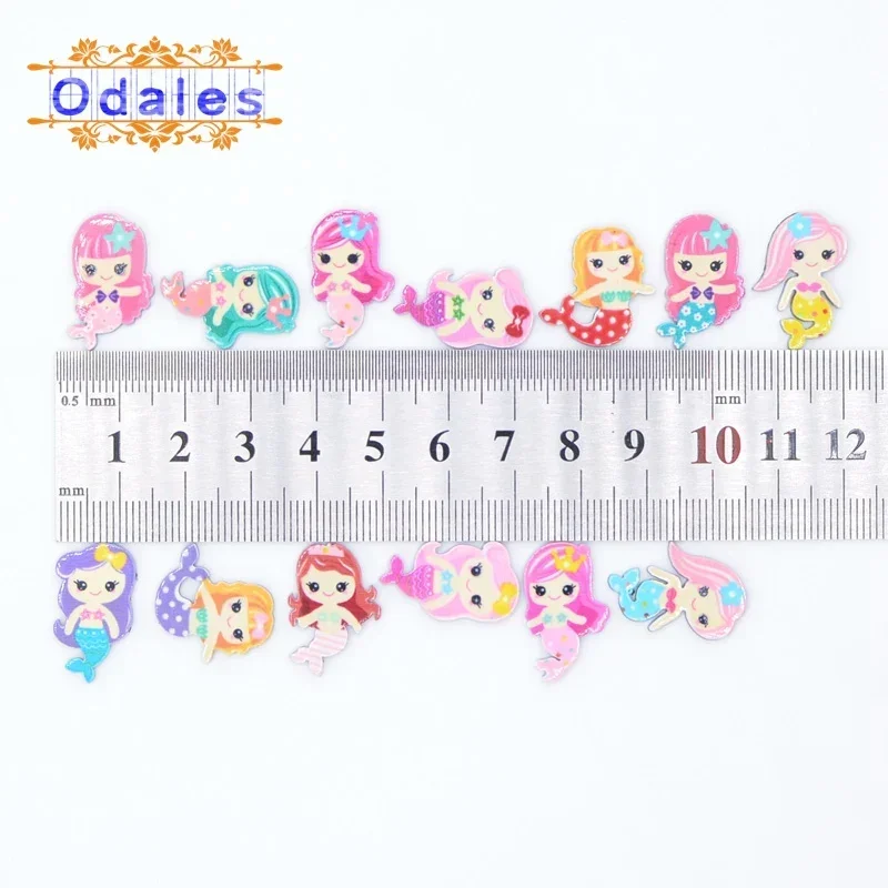 50Pcs Mermaid Flat Back Planar Resin Princess Cartoon DIY Acrylic Ear Studs Accessories for DIY Mobile Phone Case Headband