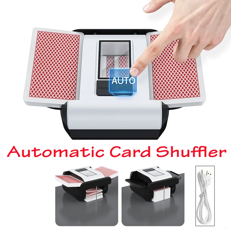 自動カードシャッフラー、格納式テール付き、usb-c充電式ポーカーシャッフラー、充電式シャッフルポーカーデバイス、2000mah