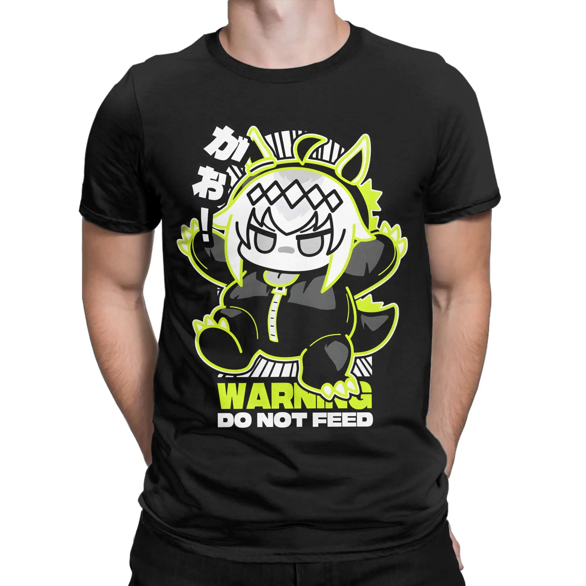 Oguri Cap Ogurizilla WARNING Chibi Fanmade T-Shirts for Men Round Neck Cotton T Shirts UmaMusume Short Sleeve Tees Clothing