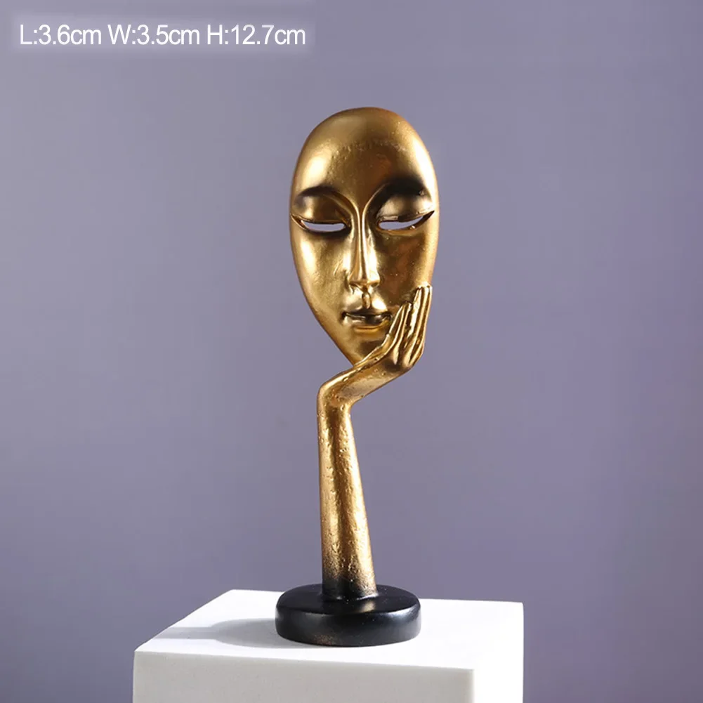 Mask Man Model Ornaments Simple Creative Art Statue Decor Gold Human Mask Carving Sculpture Figurine Home Office Art Decoration