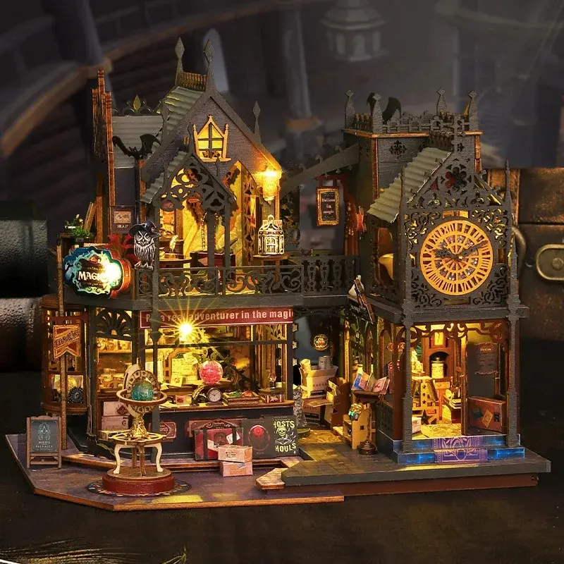 2014 novo diy grande casa de boneca caso de madeira móveis em miniatura casa de bonecas brinquedos para crianças presentes aniversário