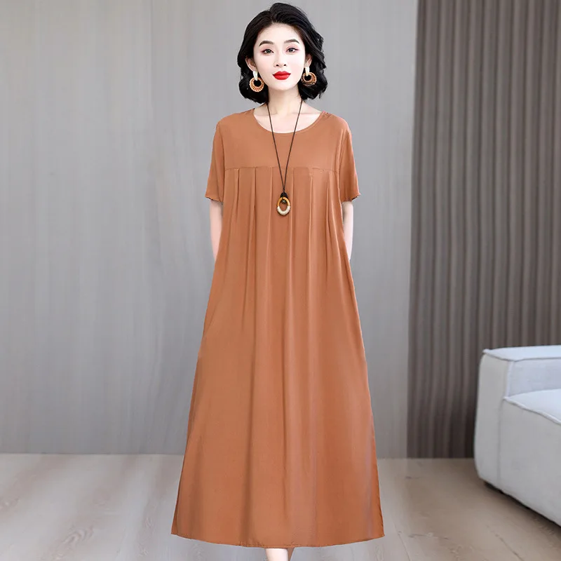 XL-5XL Vintage Middle Aged Mother Nightgowns Short Sleeve Cotton Night Dress Plus Size Lounge Women's Nightwear Sleep Home Wear