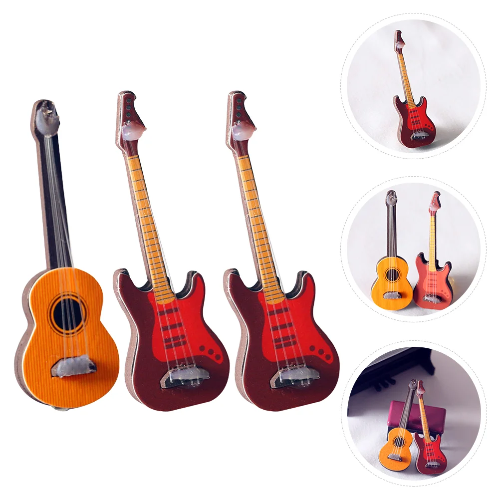 3 pçs guitarra clássica decoração de escritório mini modelo decorar plástico criança brinquedo educativo em miniatura