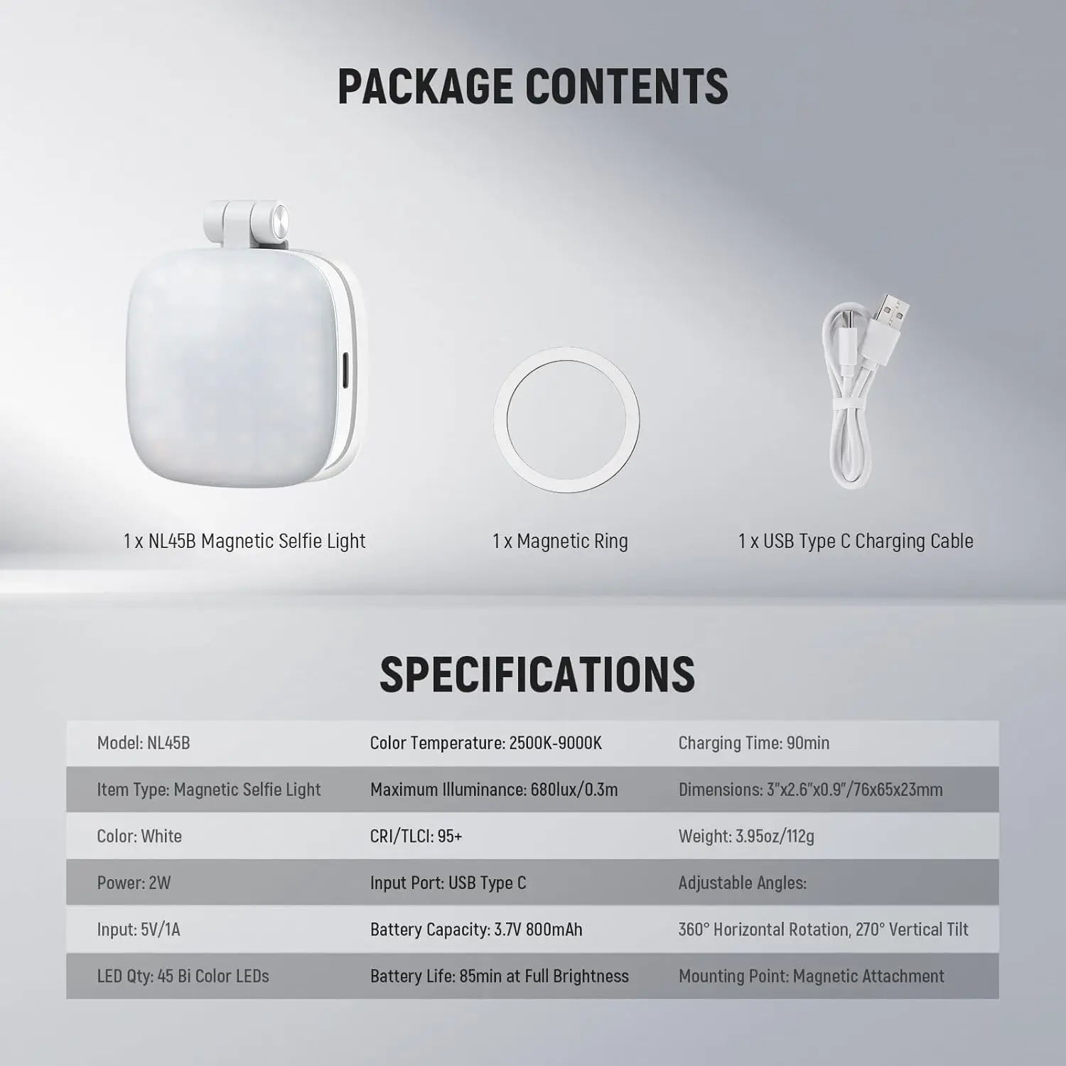 NEEWER Basics Magnetisches Selfie-Licht, 2 W, CRI95+, zweifarbig, schwenkbar, kleine LED-Telefon-Füllbeleuchtung für MagSafe iPhone – Detail 8