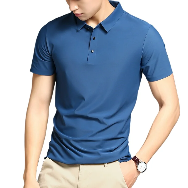 

Ice Silk Seamless Polo for Men's Summer Lapel Short Sleeved Business Casual Quick Drying Tee