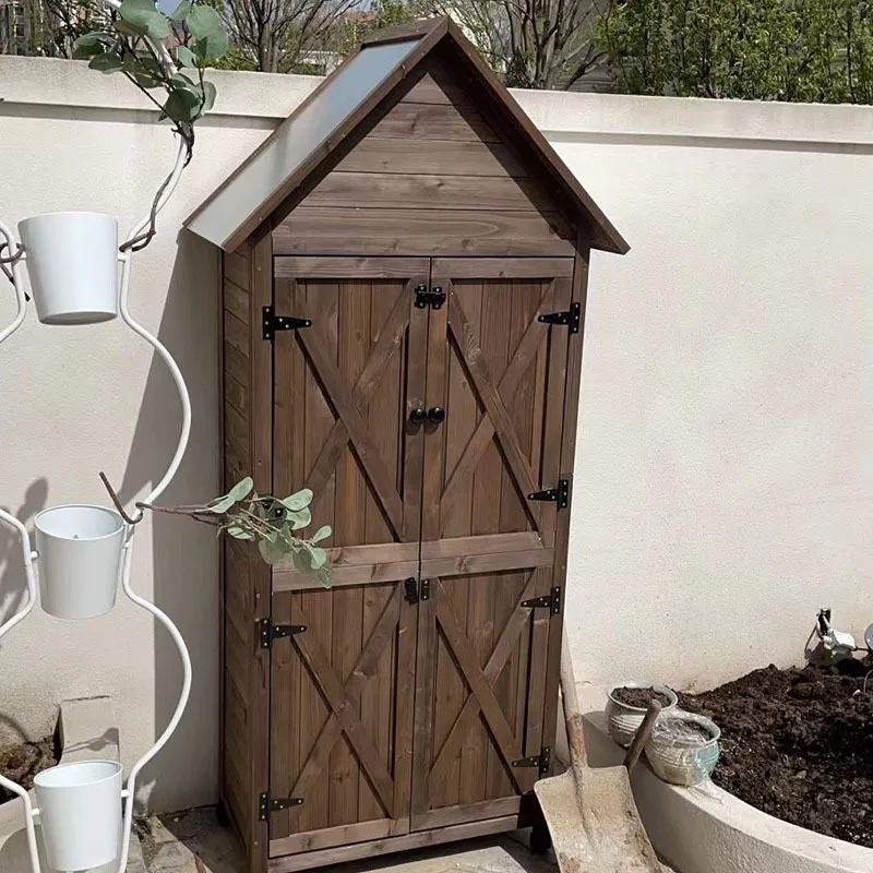 Outdoor multi-layer locker storage cabinet Wooden fir cabinet Large size Tool cabinet Storage box Garden