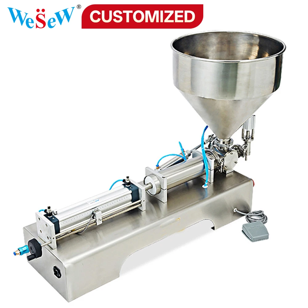 Customized FMU‑A Semi‑Automatic Pneumatic Piston Filling Machine 500ml Stainless Steel Hopper Foot Pedal Liquid Detergent Shampo