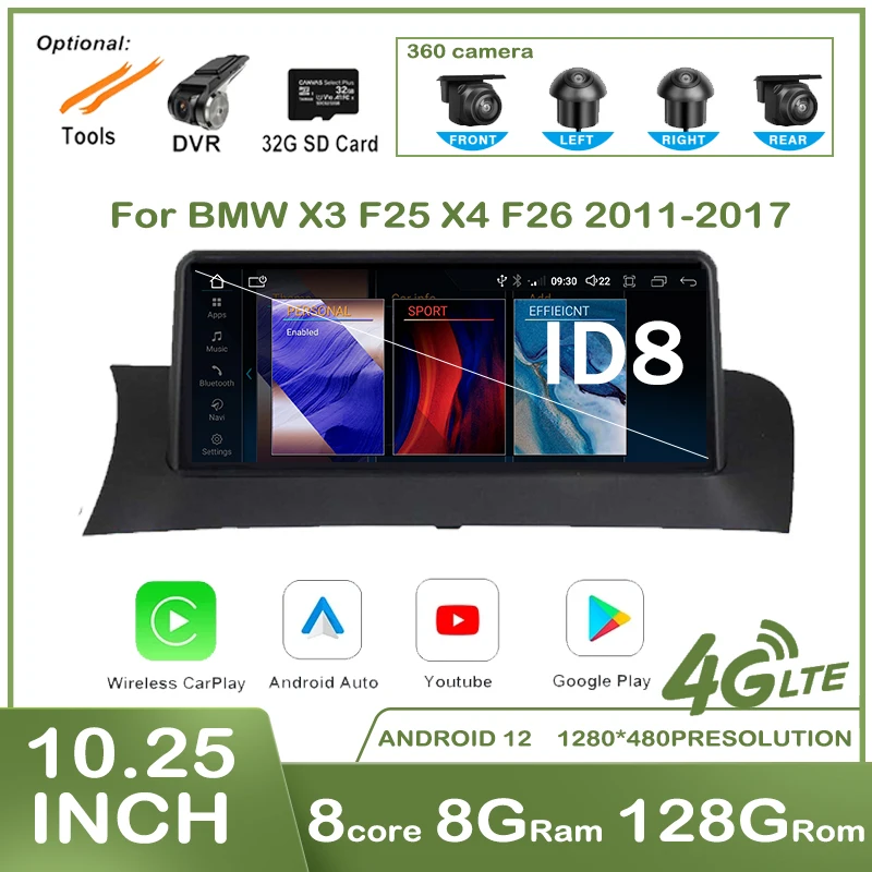 

10.25" Android 3 ID8 For BMW X3 F25 X4 F26 2011 - 2016 CIC NBT Car Radio GPS Video BT Carplay Multimedia Playe Head Unit Stereo