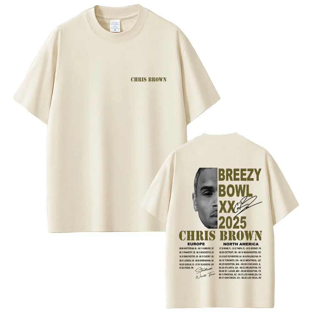 

Rapper Chris Brown Breezy Bowl XX Tour 2025 T Shirt Summer Men Women Hip Hop Fashion T-shirts Unisex Loose Oversized Streetwear