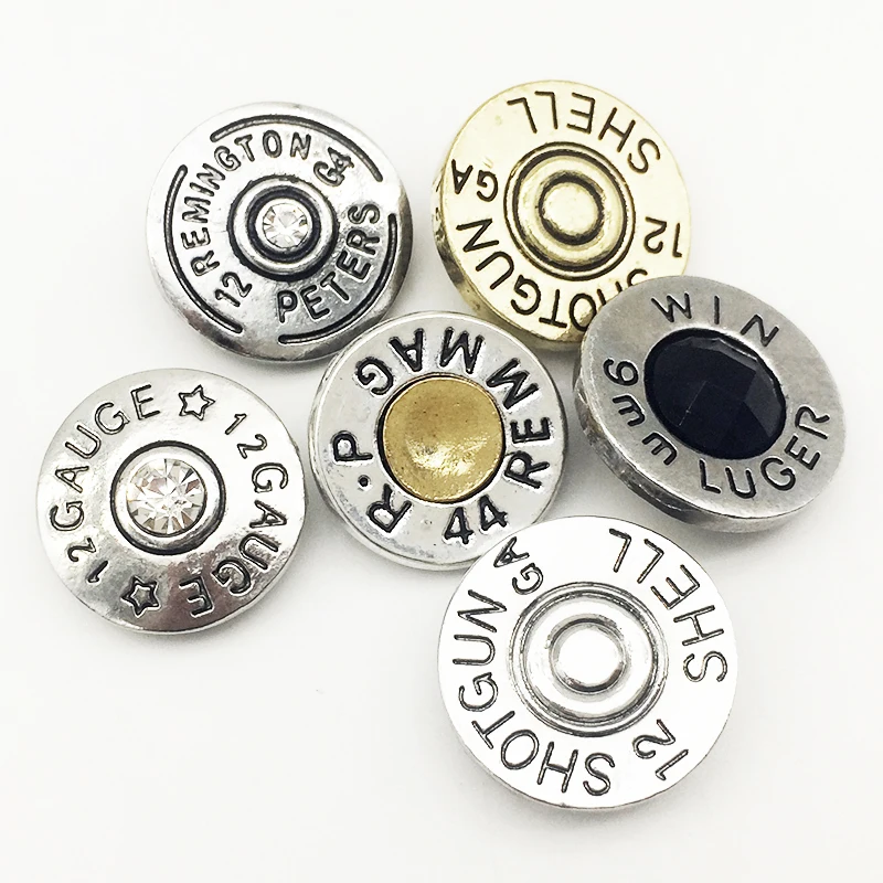 MN2070   shell  12 GA  9mm luger Metal Snap Button  For Bracelet ( fit 18mm Snap Jewelry )