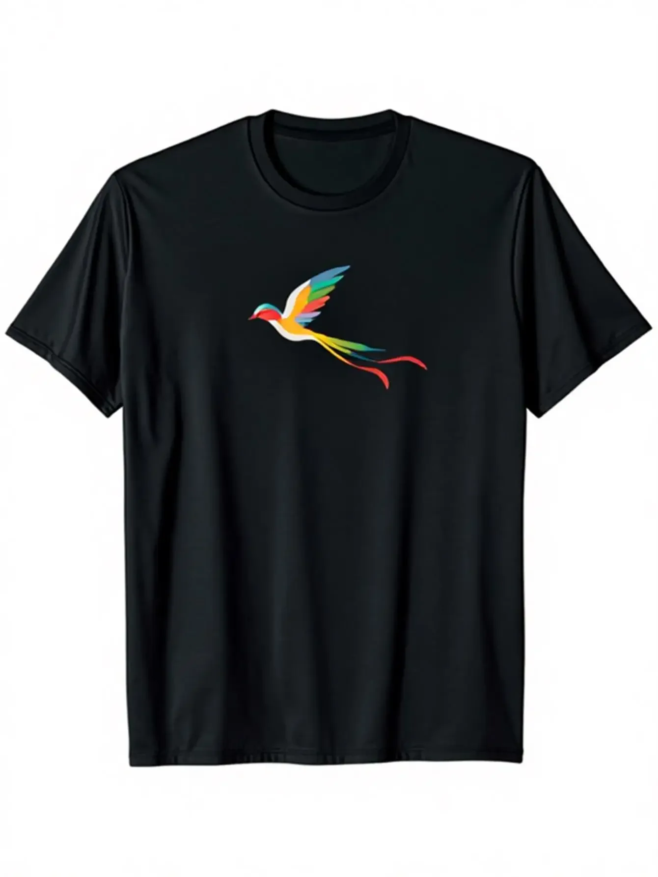 

Colorful Long Tail Bird Graphic T-Shirt Men's Crewneck Short Sleeve Casual Tee Breathable Cotton