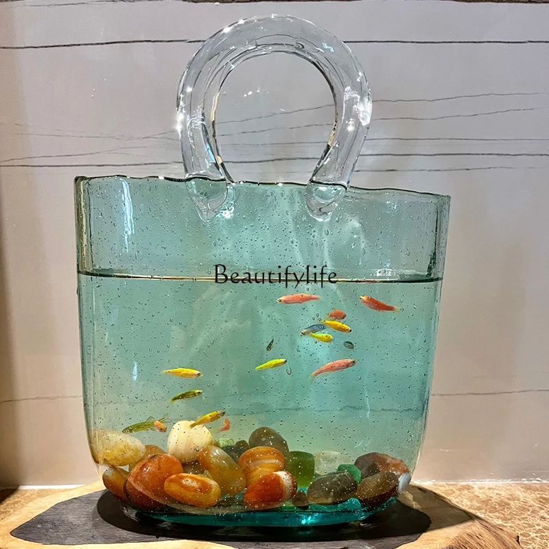 Creative Bag Handbag Vase Household Living Room Desktop Personalized Glass Transparent Fish Globe