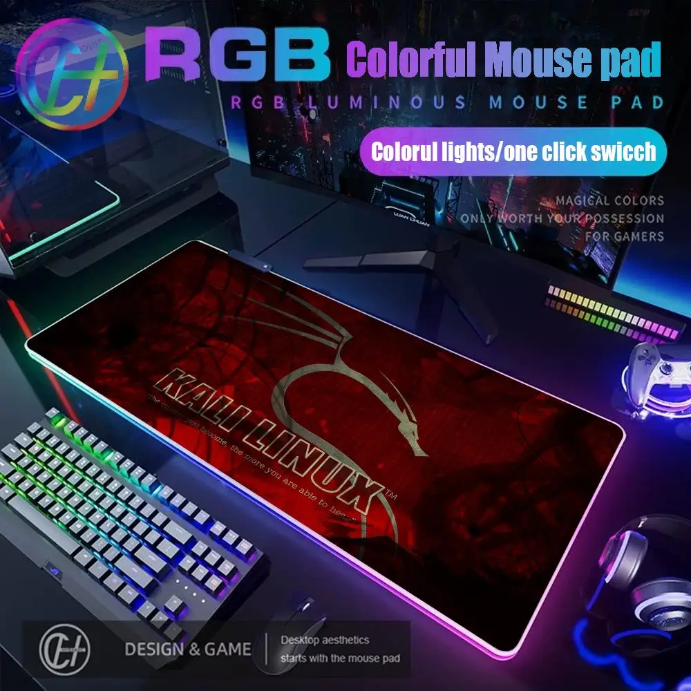 2026 New HYBXAXC Mouse Pad RGB Gaming Mouse Pad Desk Mat HD Gamer Large LED Light XXL Kali Linux Mouse Pad RGB Gaming Mouse Pad