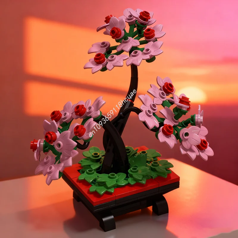 

144pcs MOC Pink and Red Bonsai tree Botanicalsed Model Building blocks toy creative idea Brick Kids Christmas gift Birthday
