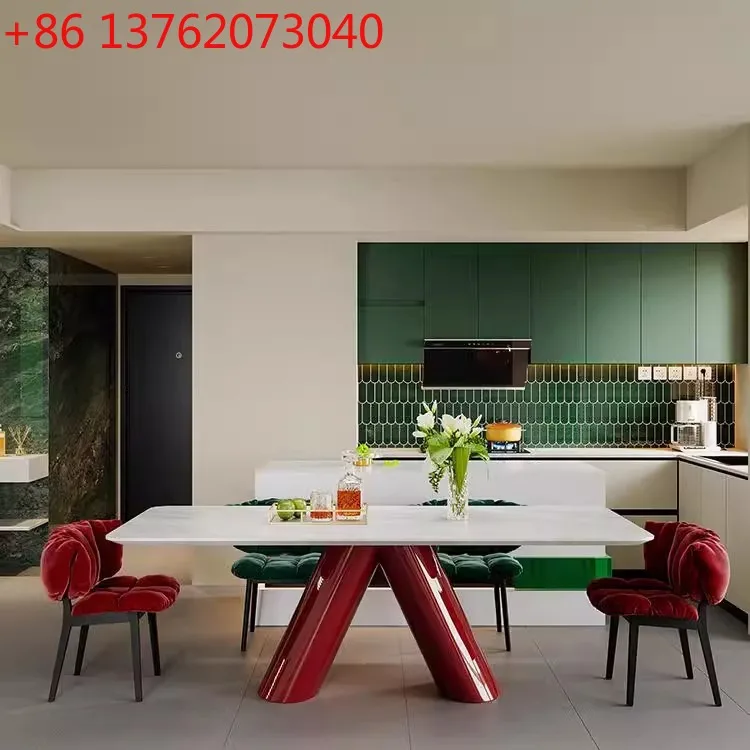 

Элитный дизайнерский обеденный стол, красный обеденный стол, простой современный обеденный стол из натурального мрамора.