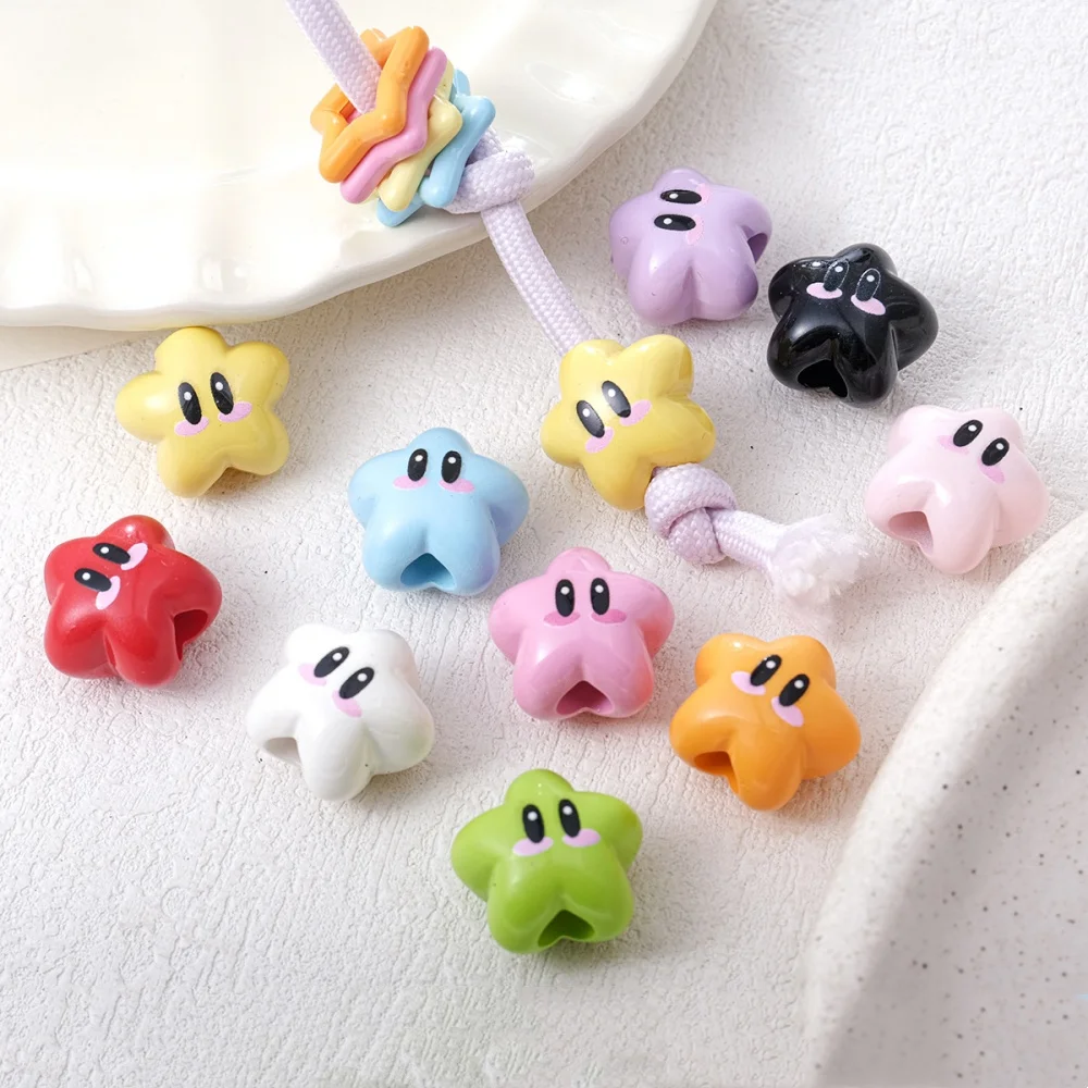 10pcs Large Hole Acrylic Cartoon Star Beads 17.5x20mm Baked Paint Loose Bead for DIY Jewelry Making Keychain Bracelets Necklaces
