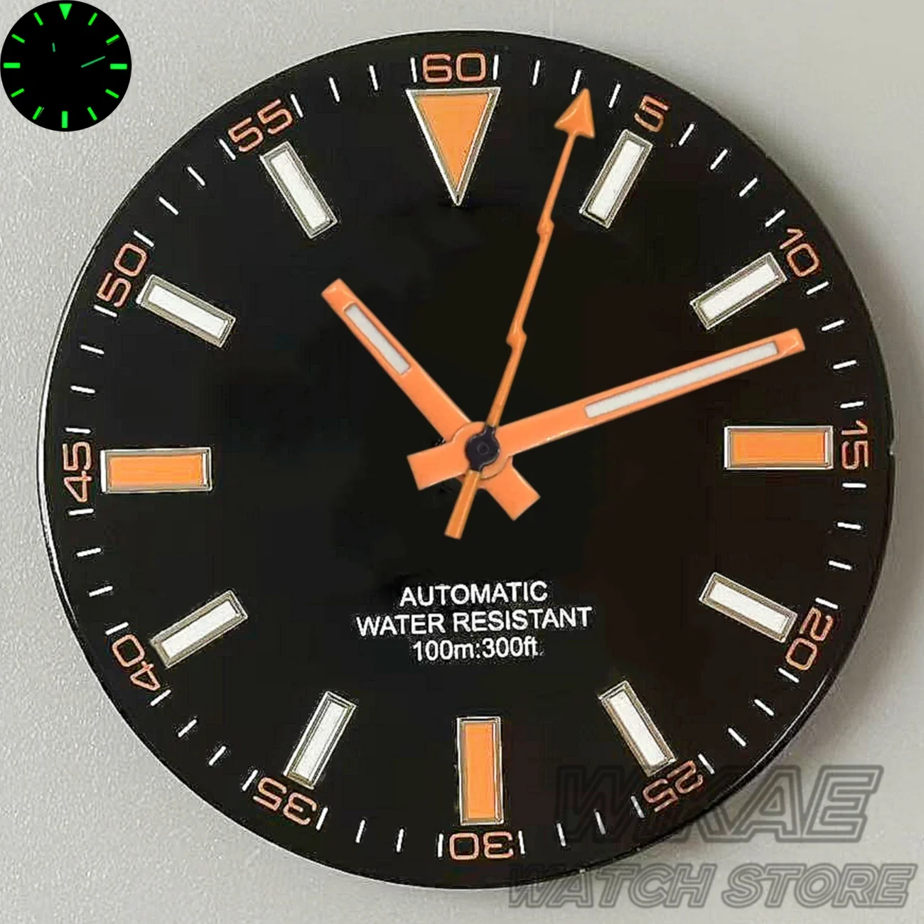 31.9mm Black/Blue/White Watch Dial Orange Second Hands Green Luminous Fit NH35 NH36 Miyota DG2836 ETA2824 PT5000 Movement