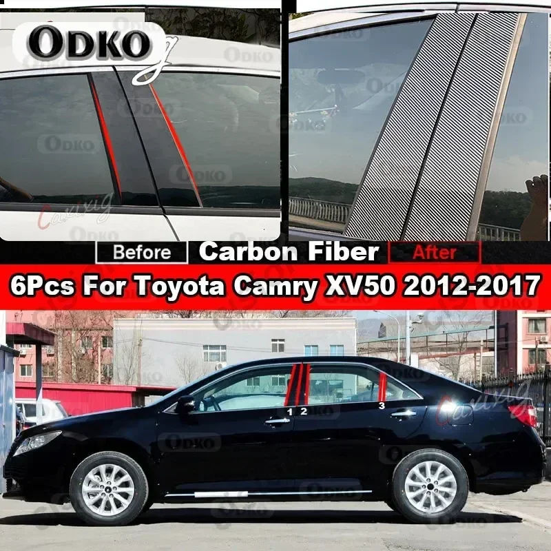 

6 шт. автомобильная оконная дверная колонна B C, накладка на стойку для Toyota Camry XV40 XV50 XV70 2006-2022, черная зеркальная наклейка с эффектом ПК