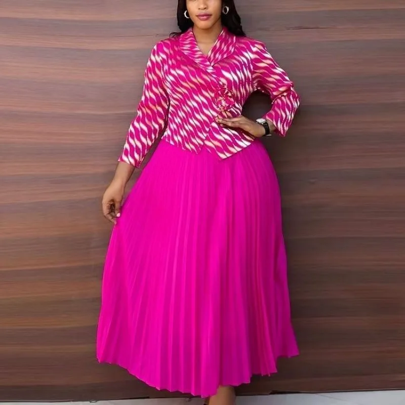 مياكي حجم كبير فستان مياكي مطوي مطوي تنورة طويلة الأكمام وهمية قطعتين ملابس العمل المنزلية اليومية أنيقة عالية المرونة سيدة سيدة أنيقة متعددة الاستخدامات #3