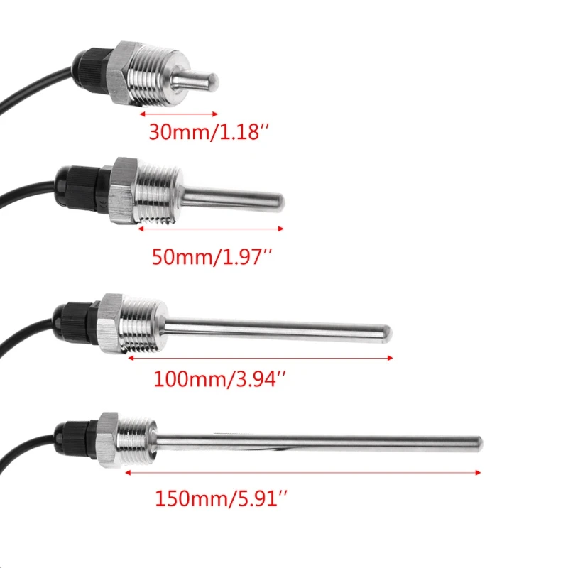 X37E DS18B20 Digital Temperature Sensor G1/2" Thread Probe DIA=7mm 3-core Wire SUS304