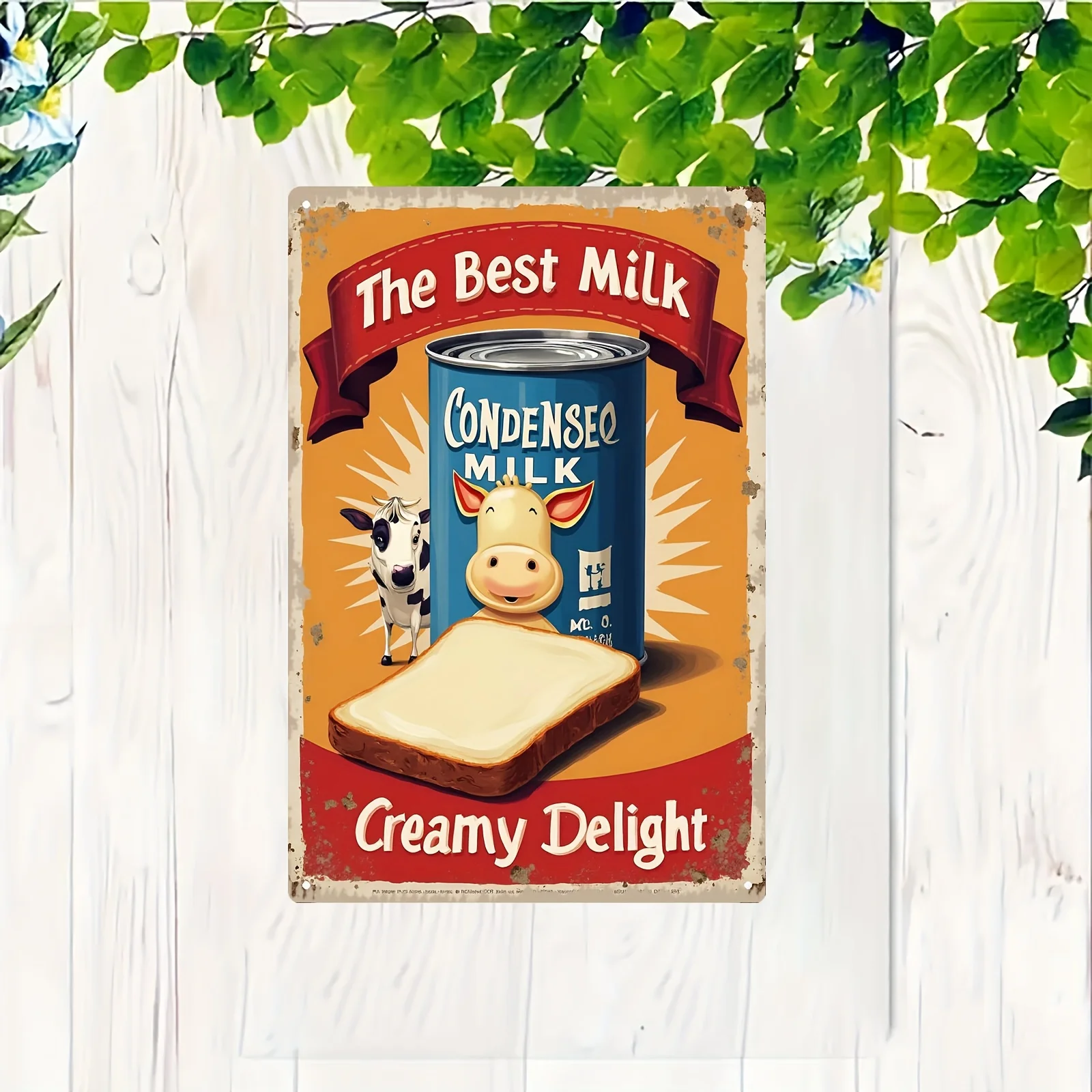 2D Flat - Vintage 1950S Metal Sign Featuring a 2D Flat Design of a Milk Can, Perfect for Retro Dairy-Themed Wall Decor.