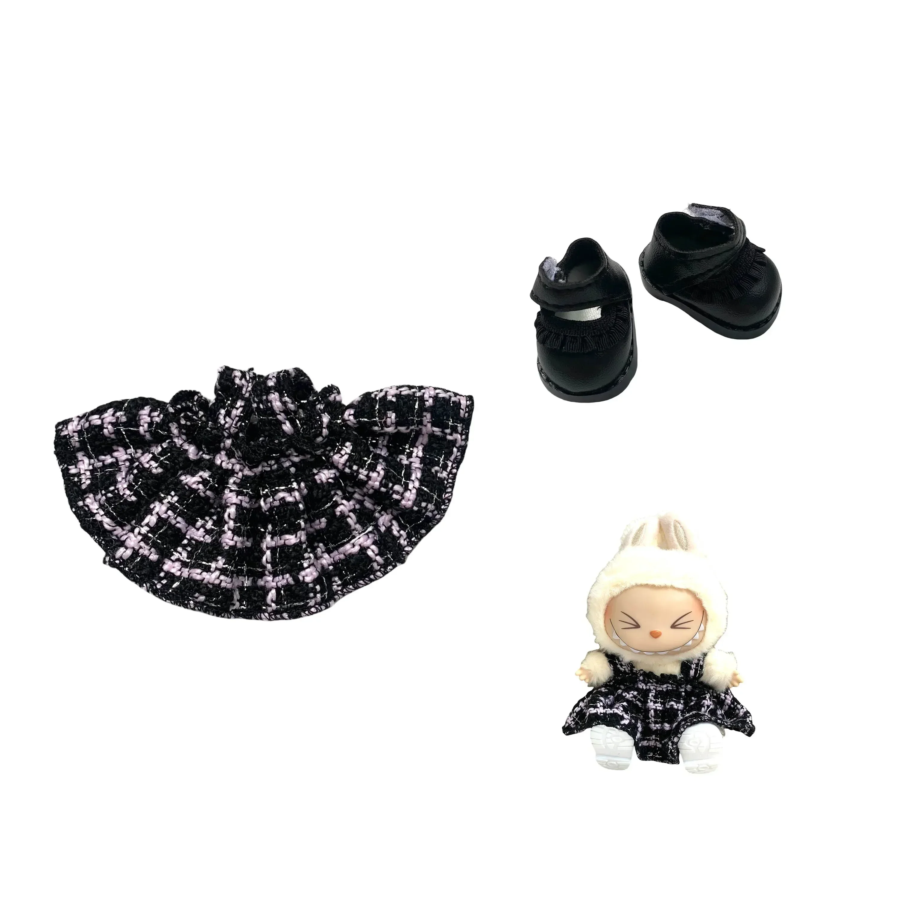 Conjunto de ropa para muñecas Labubu V1/V2 de 17 cm: traje de vestir de diseñador con accesorios de bricolaje, ropa para mini muñecas y lindo regalo