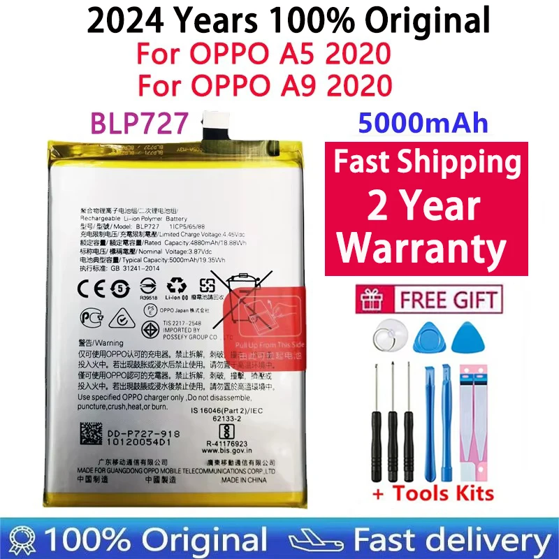 

100% Original 5000mAh Replacement Battery For OPPO A5 2020 A9 2020 A11X A11 Phone BLP727 High Quality Large Capacity Batteries