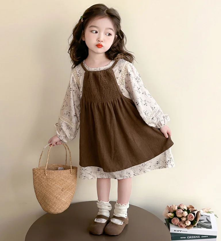 

New Baby Girls Fall Fashion Dress Sets, Blosue + Vest Dress Princess Elegant Suits 2-7 T