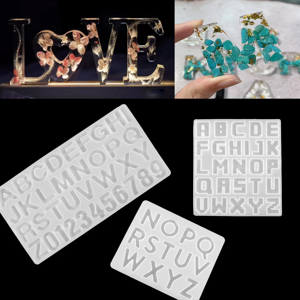 1Pcs Pixel Letter Mold Alphabet Number Silicone Molds Crystal Glue Epoxy Resin Mold For DIY Jewelry Making Craft Accessories