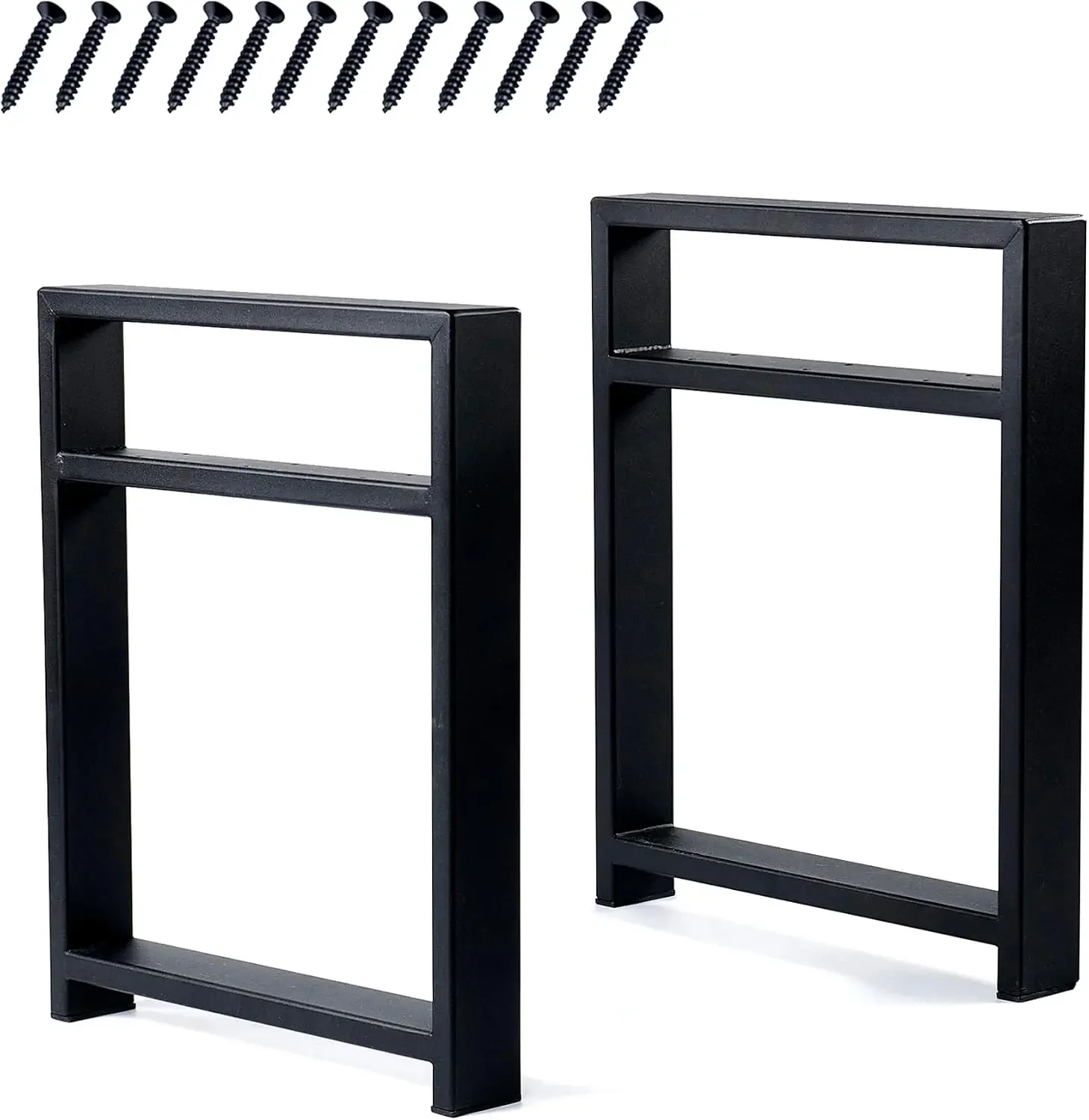 Heavy Duty Double Layer Metal Table Legs 19 inch Height Black Iron Furniture Legs Industrial Square Tube Bench Legs for Outdoor
