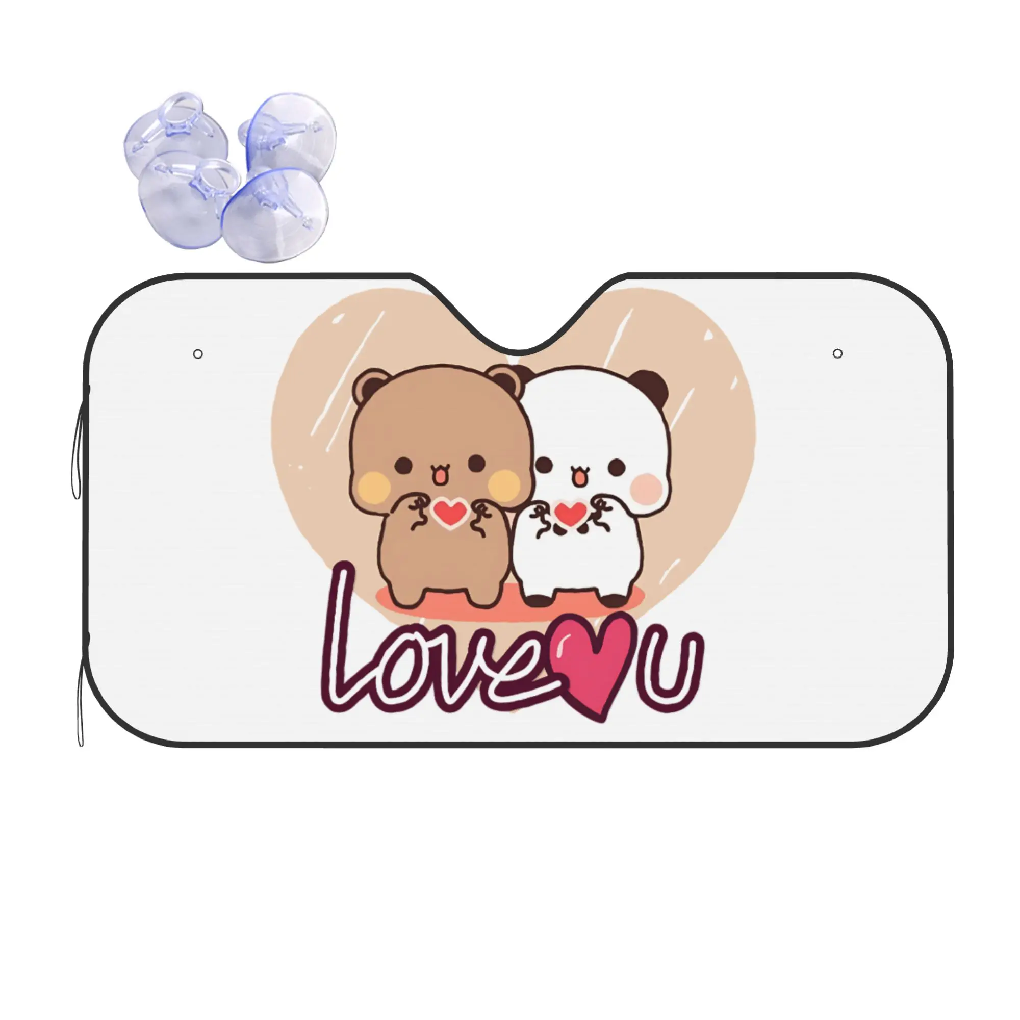 Panda Brownie Car Front Windshield Sun Visor UV Protection Car Sun Shade True Love BuBu DuDu Couple Aluminum Foil Car Sunshade