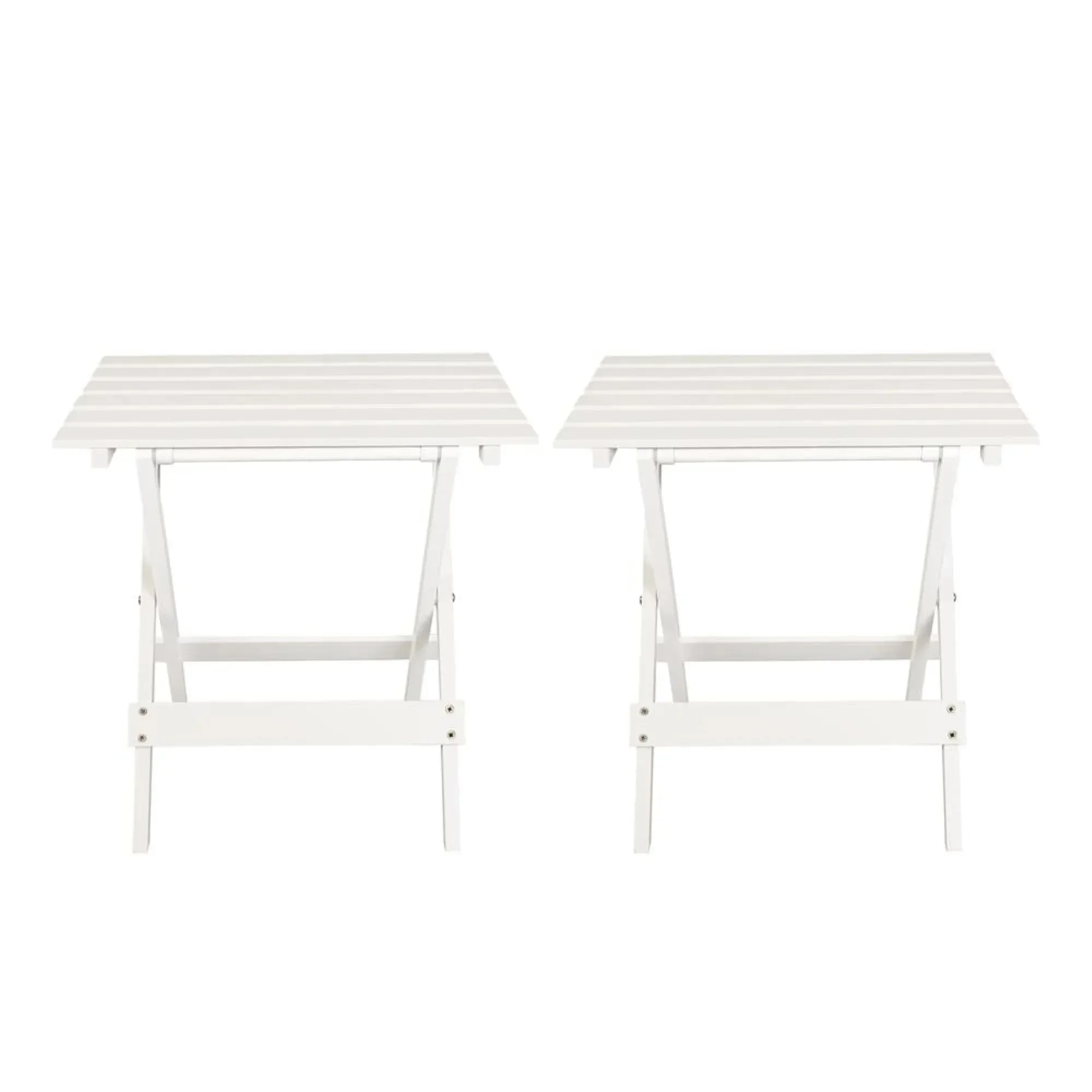 

Portable White Wood Side Table Set, Foldable Balcony Patio Furniture for Outdoor, Indoor Use, Plant Stand