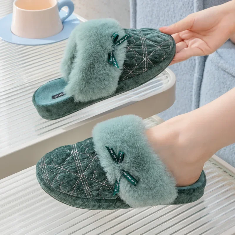 

Plush Slippers for Women's Autumn and Winter Indoor Home Insulation Cotton Slippers