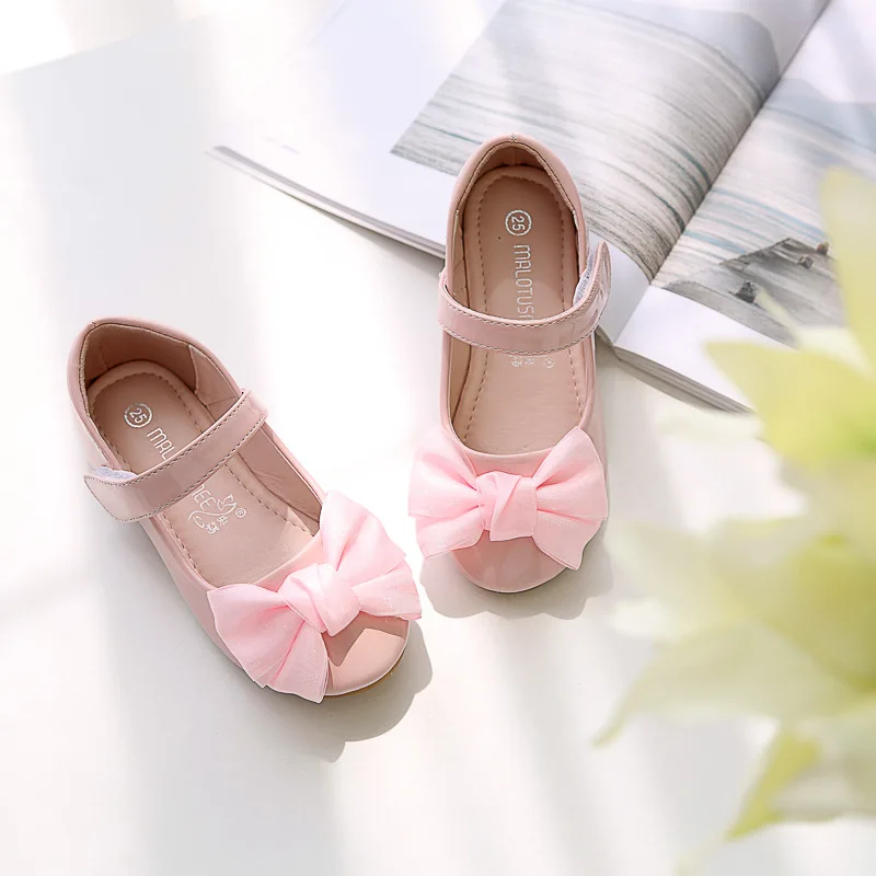 Girl's Princess Marty Janes Toddler Elegant Bowknot Leather Shoes Children Solid Color Flats Shoes Kids Party Dance Single Shoes